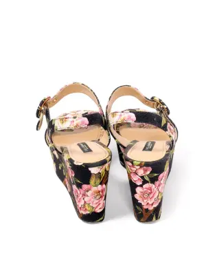 Sandales compensées fleuries noir et rose Prix boutique 575€ Taille 40 — photo 4