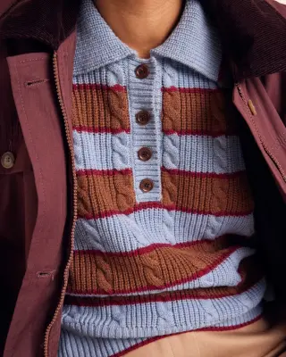 Pull Isidore rayures bleu, cannelle et bordeaux — photo 4