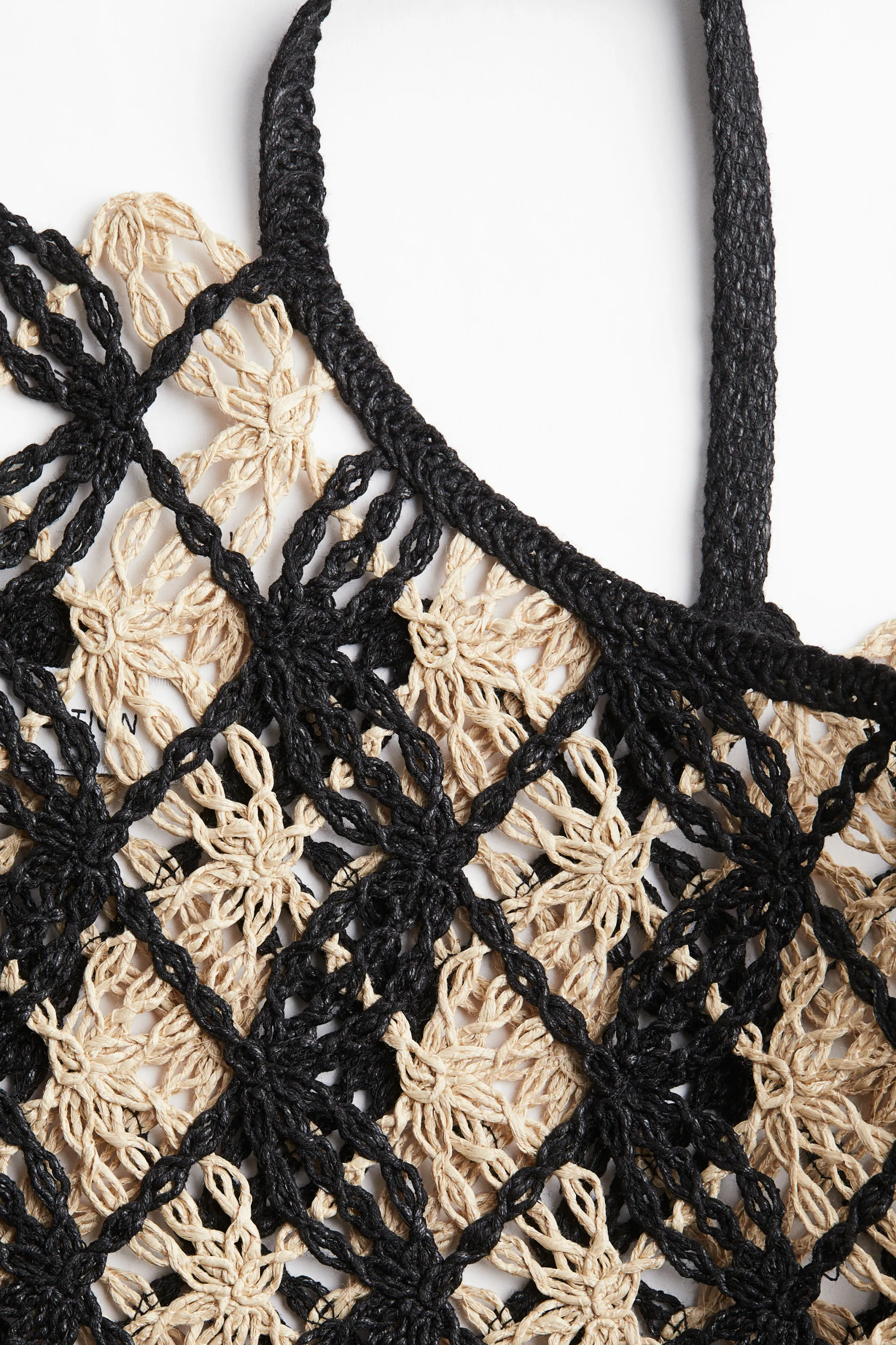 Top façon crochet avec bretelles fines - Noir/beige clair