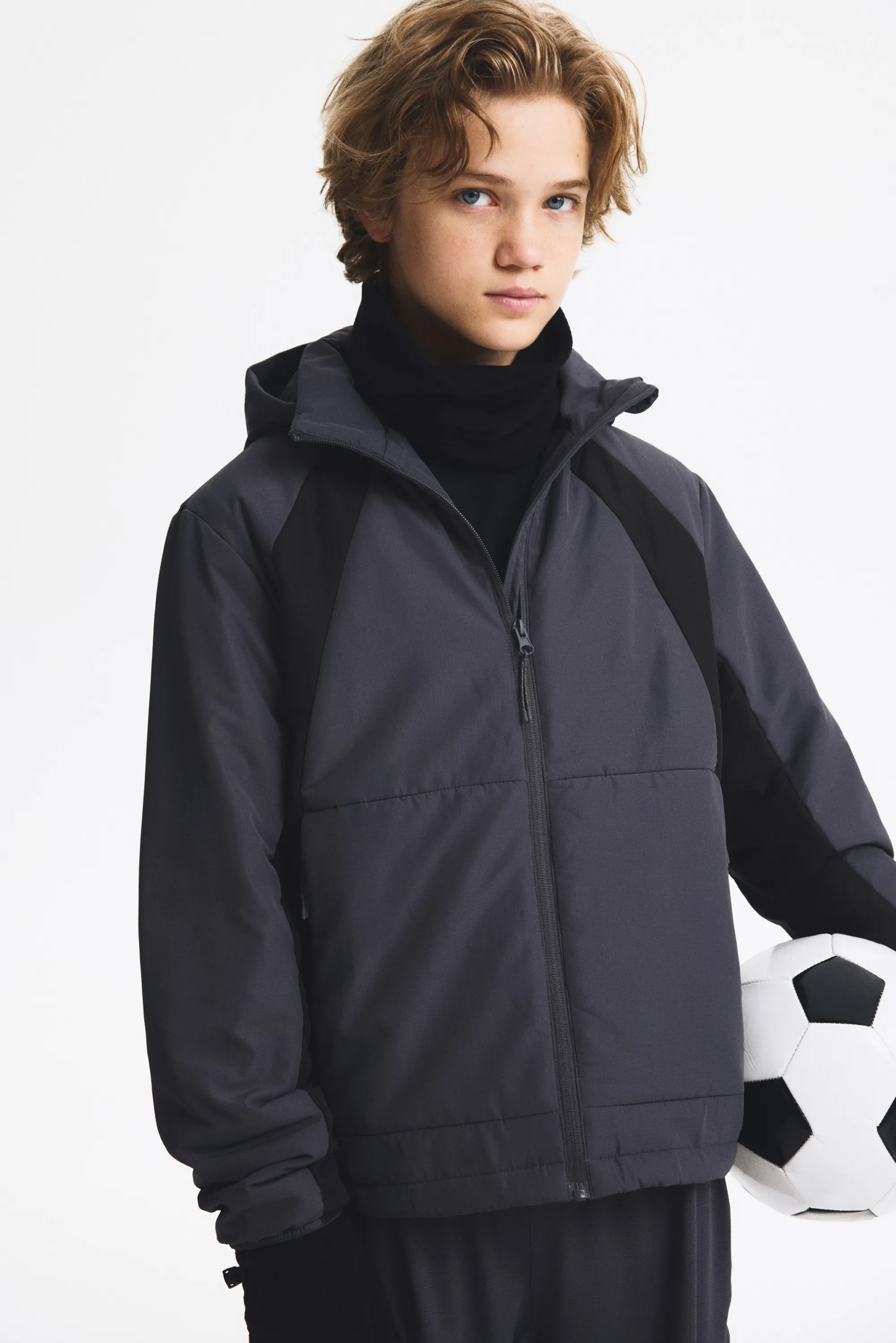 Veste de football matelassée à capuche ThermoMove™ - Gris foncé/color block