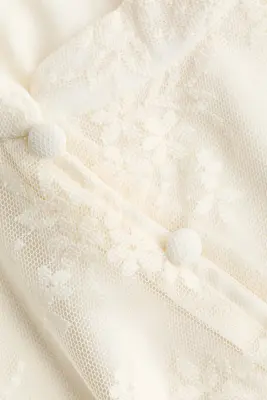 Top en dentelle avec mancherons - Crème — photo 4