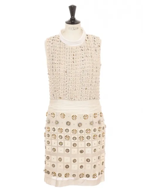 Robe Haute Couture en soie blanc crème brodée de cristaux Swarovski Px boutique 6000€ NEUVE Taille 38