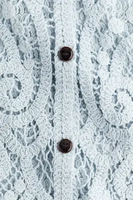 Top à boutons façon crochet - Turquoise ancien clair — photo 3