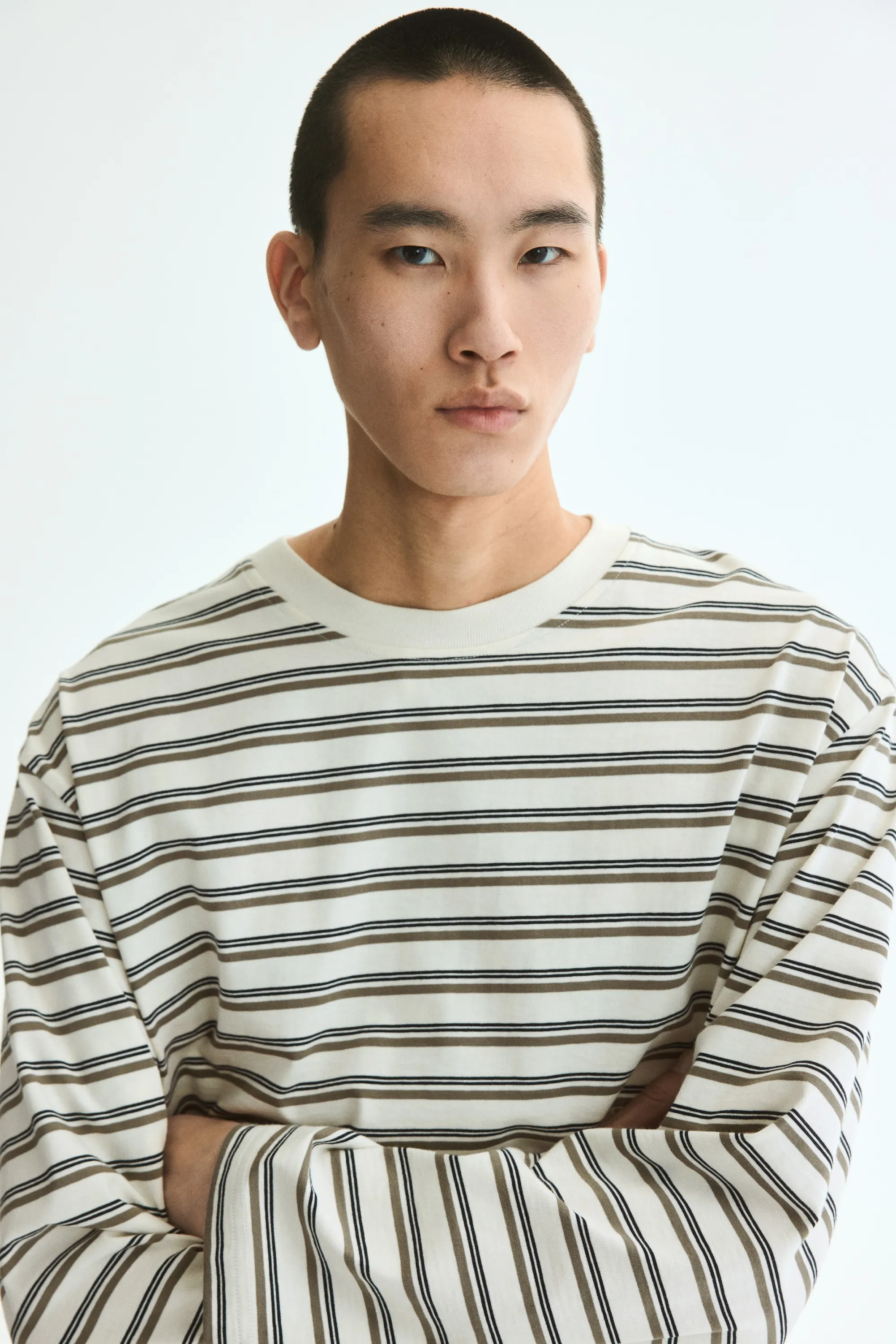 T-shirt boxy Relaxed Fit en coton - Crème/rayé