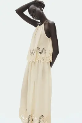 Jupe en lyocell avec dentelle - Beige clair — photo 2