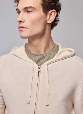 Gilet Beige Capuche Manches Longues en Coton organique / Elasthanne — photo 2