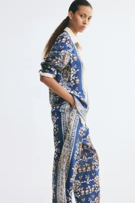 Pantalon en viscose mélangée avec taille élastique - Bleu/motif — photo 2