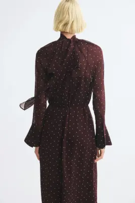 Robe avec col écharpe - Bordeaux/pois — photo 3
