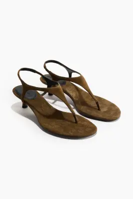 Sandales à talon en cuir - Vert kaki/imitation crocodile — photo 3