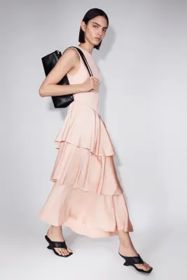 Robe en jersey romanite avec jupe en satin - Rose clair — photo 4