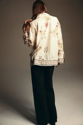 Chemise en lin mélangé - Crème/fleuri — photo 3