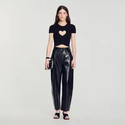 T-shirt court froncé cœur