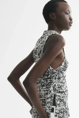 Débardeur en maille texturée - Noir/blanc chiné — photo 3