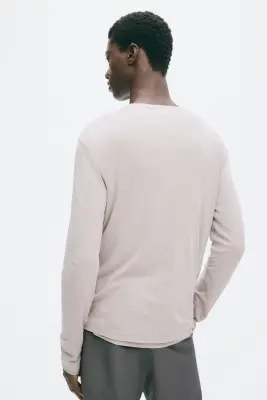 T-shirt Slim Fit à col tunisien en coton - Gris clair — photo 3