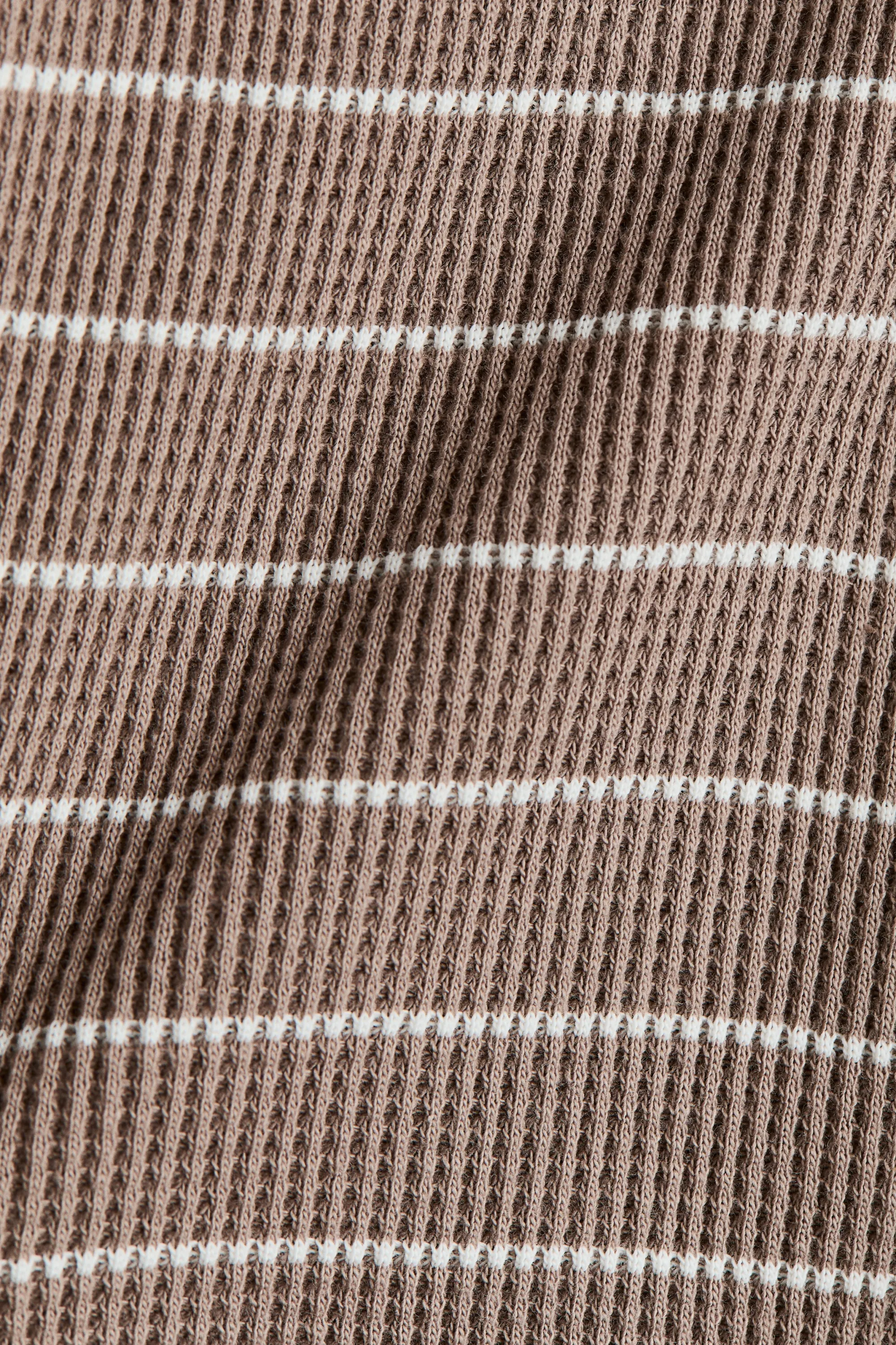 Ensemble 2 pièces en coton gaufré - Beige/rayures blanches