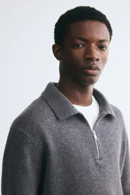 Polo Regular Fit en laine - Gris foncé chiné — photo 1