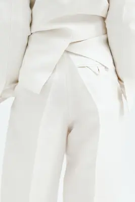 Pantalon barrel en lin mélangé - Blanc — photo 2