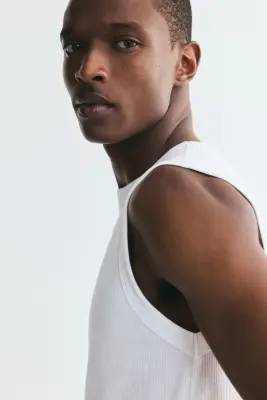 Débardeur côtelé Slim Fit - Blanc — photo 3