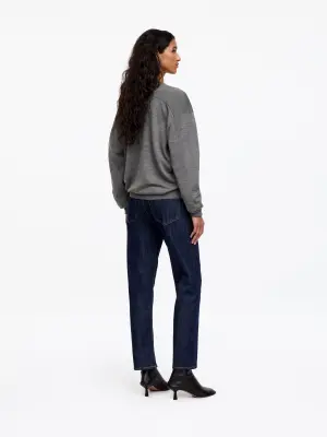 Pull à col en V en laine mérinos - Gris chiné — photo 2