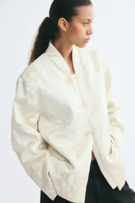 Veste brodée avec boutons noués - Crème — photo 2