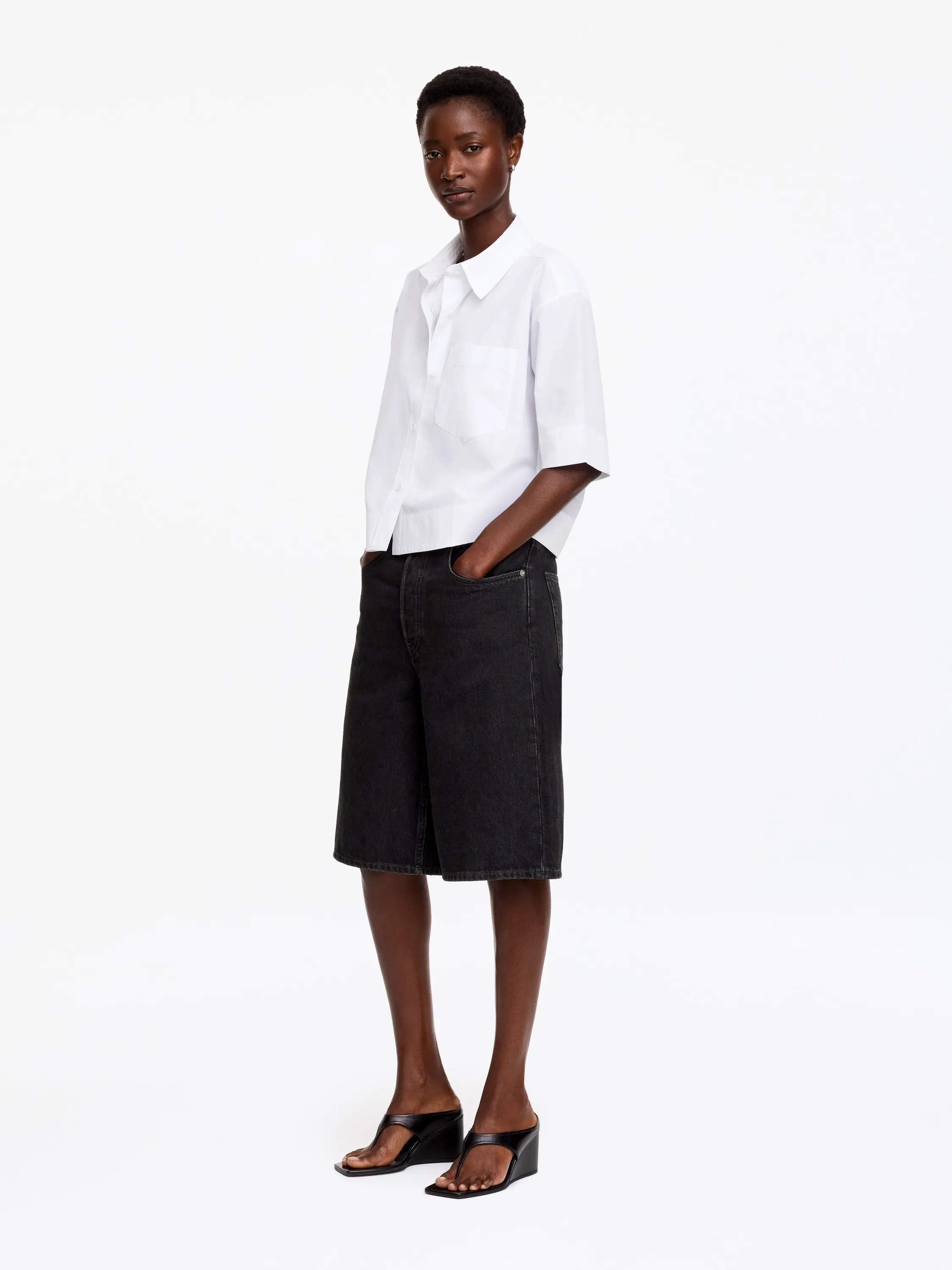 Short long en jean - Noir