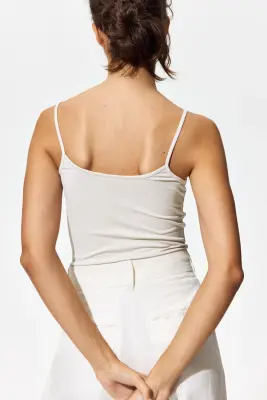 Top en microfibre avec bretelles fines - Beige clair — photo 3