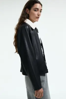 Veste avec col en tissu Teddy bear - Noir — photo 3