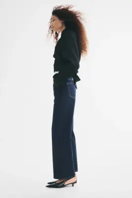 Wide High Waist Jeans - Bleu denim foncé — photo 2