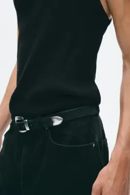 Débardeur côtelé Slim Fit en laine mélangée - Noir — photo 4