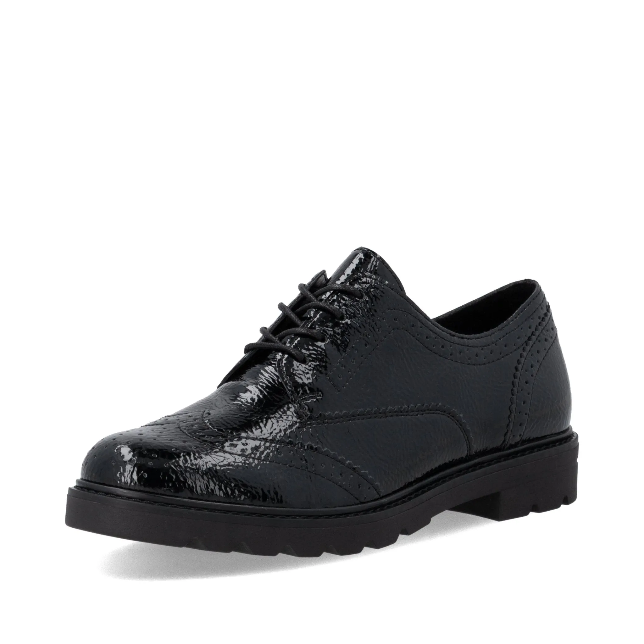 Chaussures à Lacets Remonte D2Q04-02 Noires - Vernis Talon Bloc Grande Pointure Femme