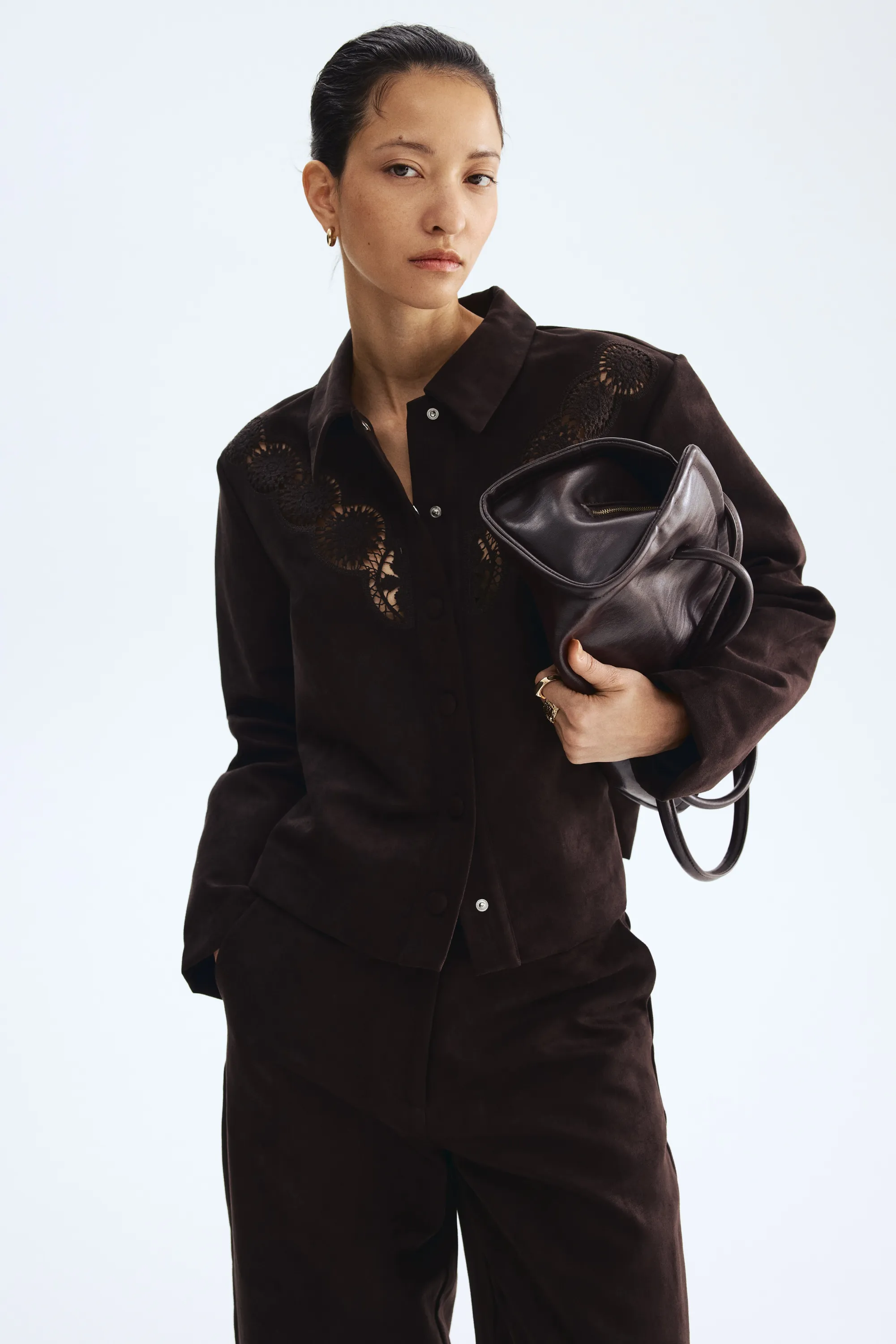 Embroidery-detail jacket - Marron foncé