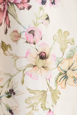 Robe en lin mélangé avec bretelles à nouer - Beige clair/fleuri — photo 4