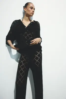 Pantalon façon crochet - Noir — photo 1