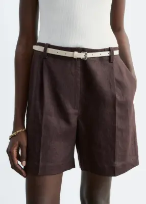 Short habillé en lin - Marron foncé — photo 2