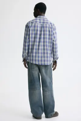Chemise Relaxed Fit - Bleu clair/carreaux — photo 4