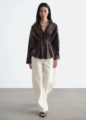 Chemise ajustée en coton - Marron foncé — photo 2