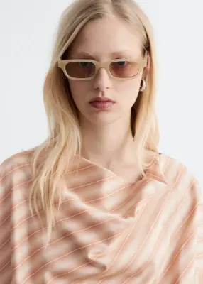 Blouse rayée à col bénitier - Orange/Rayures — photo 2
