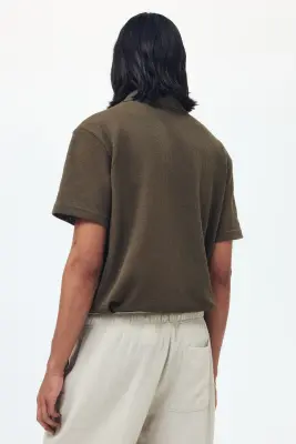 Polo Regular Fit en maille ajourée - Vert kaki foncé — photo 3