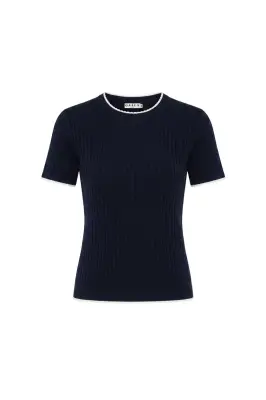 Noel Silk Top - Navy with white — photo 4