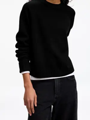 Pull en laine à poignets repliés - Noir — photo 3
