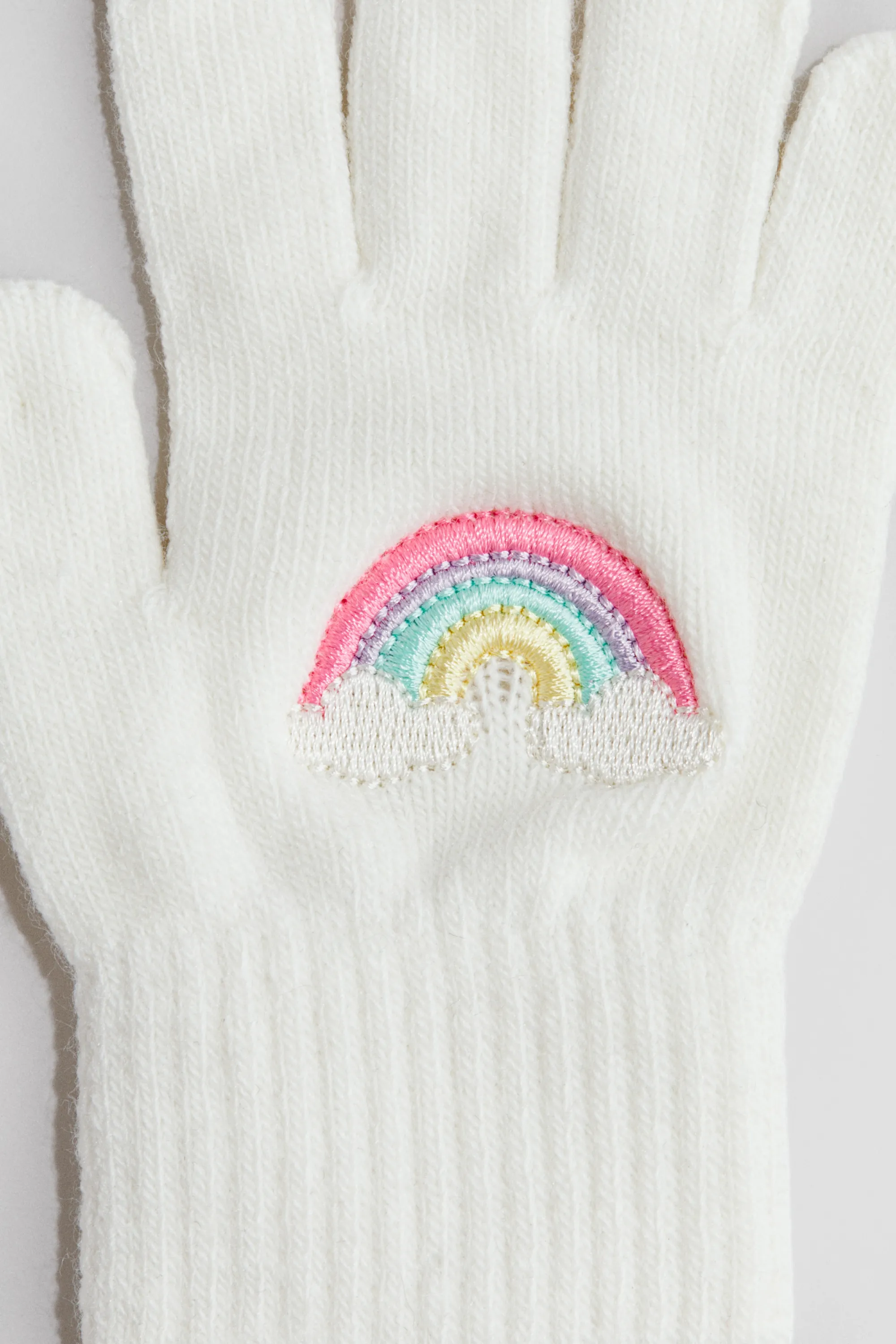 Gants en maille fine avec motif brodé - Blanc/arcs-en-ciel