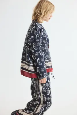 Blazer imprimé à fermeture croisée - Bleu marine/motif cachemire — photo 2