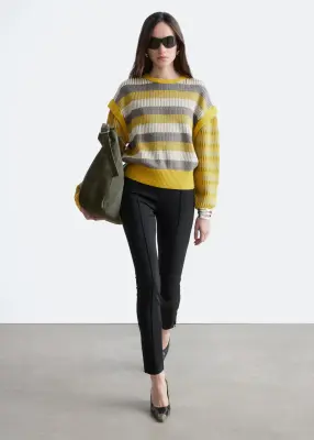 Pull en maille à empiècements rayés - Rayures jaunes et grises — photo 1