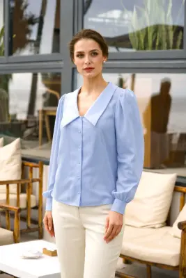 Yves Cotton Blouse - Light blue — photo 4