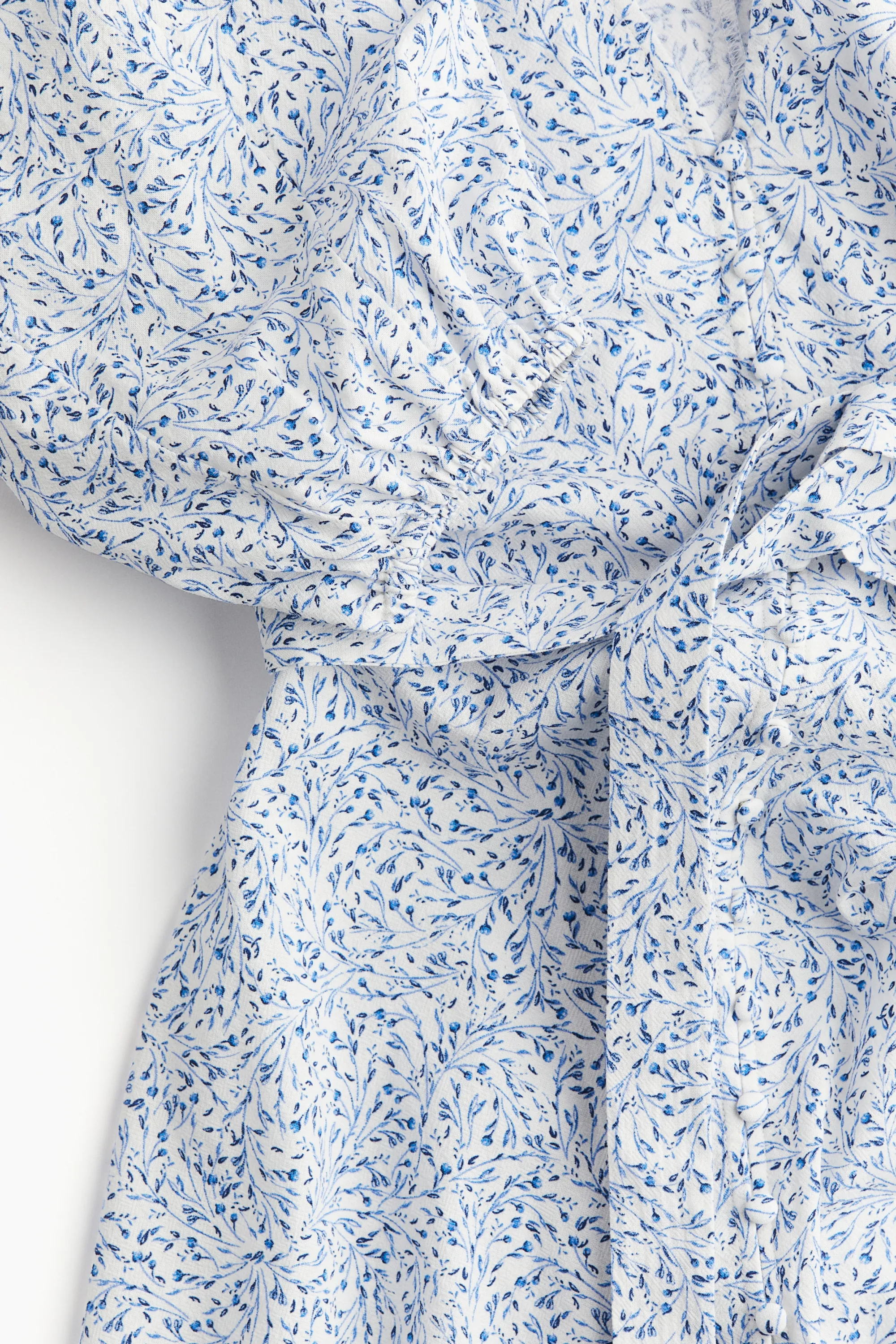 Robe en coton avec ceinture à nouer - Blanc/bleu/fleuri