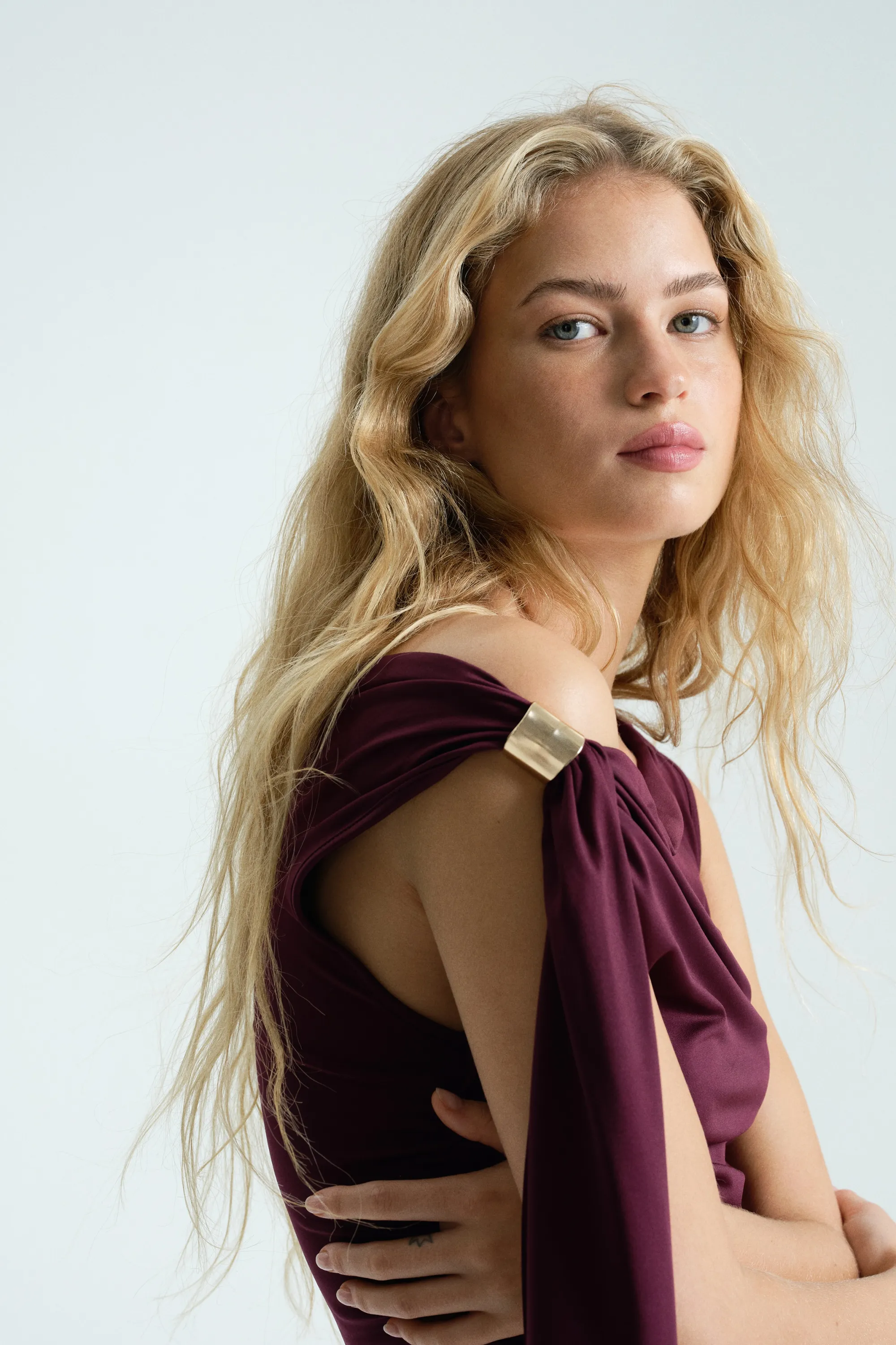 Robe asymétrique à effet drapé - Prune