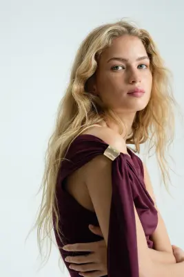 Robe asymétrique à effet drapé - Prune — photo 1