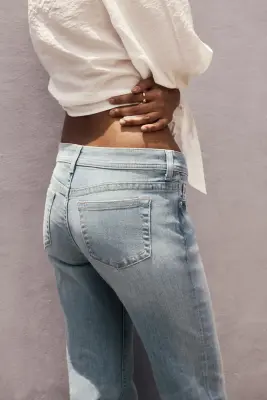 Flared Leg Ultra Low Waist Jeans - Bleu denim clair — photo 4