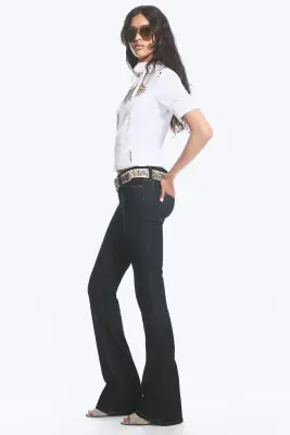 Jean bootcut skinny taille basse Booty Bei - Blue Rinse – Bleu foncé — photo 2