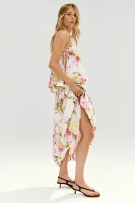 Robe à bretelles fines avec base à effet boule - Crème/fleuri — photo 2
